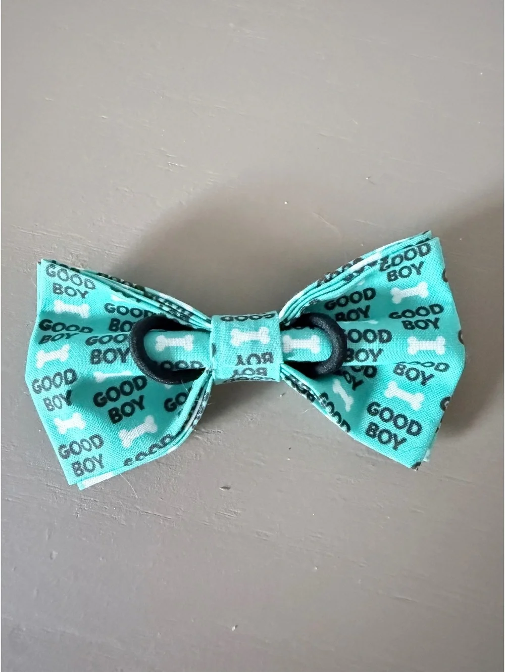 Teal “Good Boy” Dog Bow Tie with Bone Print